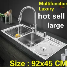 Квартира роскошный большой кухня двойной паз раковина прочный 304 нержавеющая сталь высокое качество Лидер продаж 92x45 см