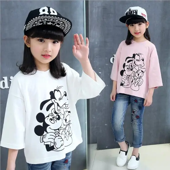 

big girl Child Clothes Summer Long Sleeve T-Shirt Kids pink cartoon T Shirts For Baby Girls T Shirt Girl Tops 4 6 8 10 12 Years