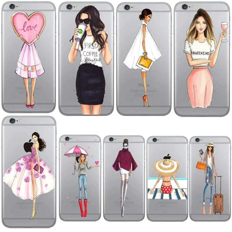 

Transparent Soft Phone Cover For Case iphone 7 Plus Fancy Girl Love Heart Dress Thin Slim Bags Funda For iphone 6s 6 5 5s se 8