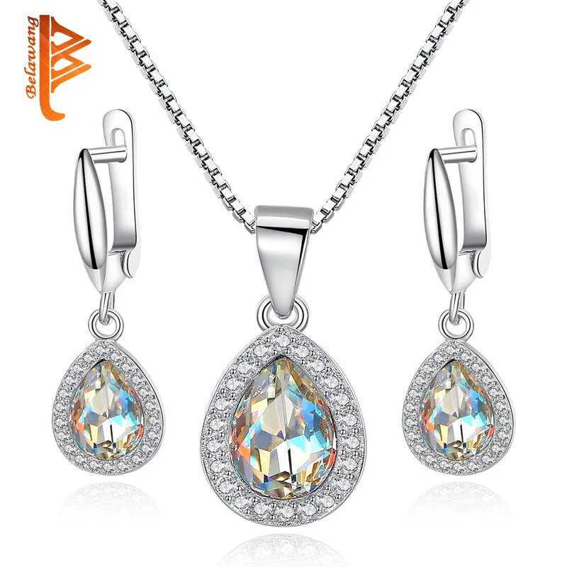 

BELAWANG 925 Sterling Silver Necklaces Sets Waterdrop Cubic Zirconia Dangle Earrings and Pendant Necklace Jewelry Sets for Women