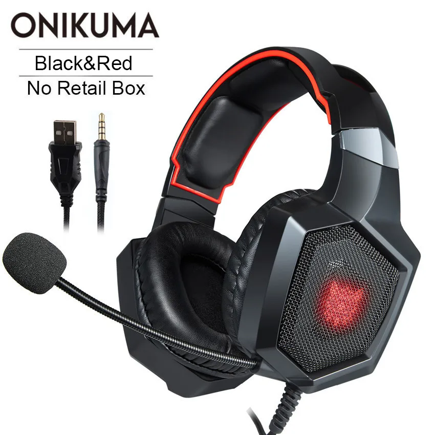 Red No Retail Box ONIKUMA K8 PS4 гарнитура шлем Проводные PC Gamer Стерео Игровые наушники с микрофоном светодиодный свет для XBox One/ноутбука планшета - Цвет: Red No Retail Box