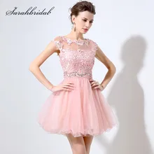 Милое платье для выпускного вечера с кружевами без рукавов, украшенное бусинами и кристаллами, Тюлевое мини-платье, вечерние платья без рукавов, Лидер продаж LX011