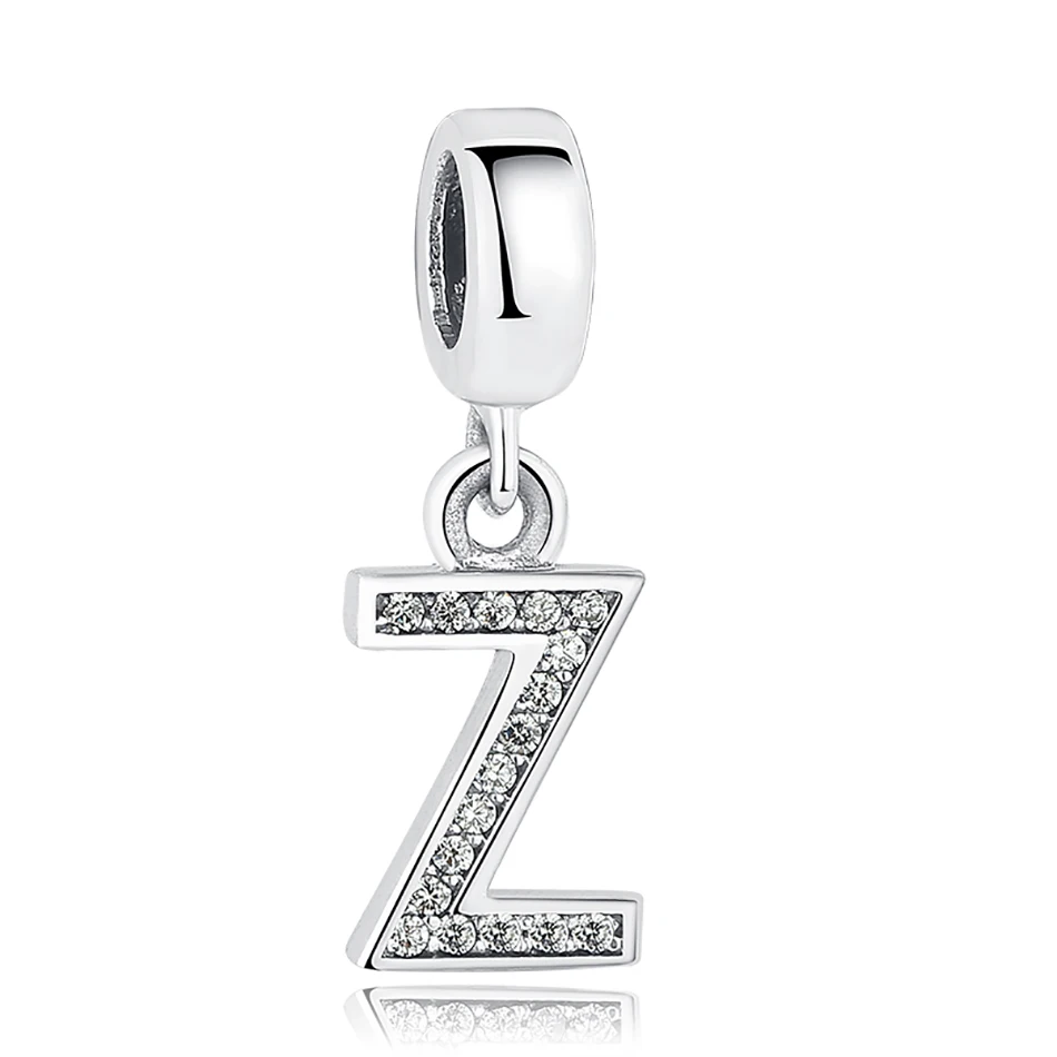 Оригинальные буквы, A-Z, шармы, подходят для Pandora, шармы, браслеты из кристаллов бисера для изготовления ювелирных изделий, 925 пробы, серебряные алфавитные шармы - Цвет: Z