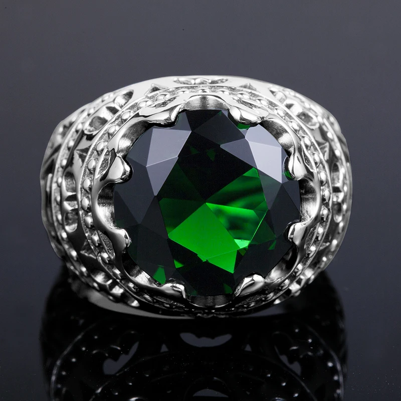 Szjinao Real 925 Sterling Silver 13*13m Round Wedding Emerald Men's Ring Gemstone Birthday Stone Vintage Unisex Turkish Jewelry - Image 5