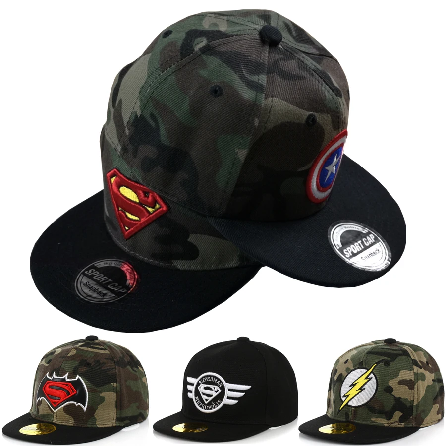 

Boys Girls Camouflage Caps Children Batman Visor Kids Beanie Hip Hop Hats Baby Sunshade Hats Baseball Cap Snapback DS19