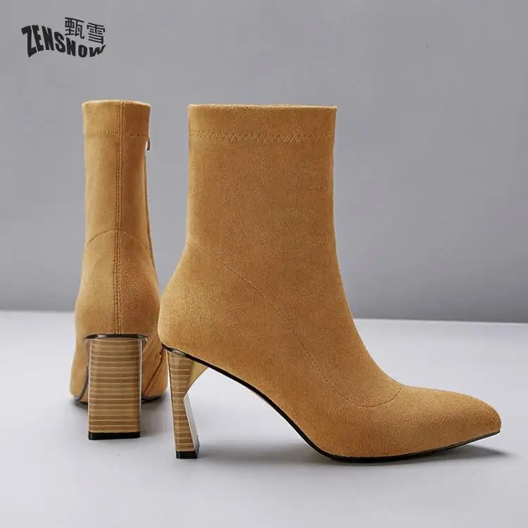 

2017 New Autumn And Winter All-match With Rough Shaped With Pointed High-heeled Boots Leg Elastic Grinding