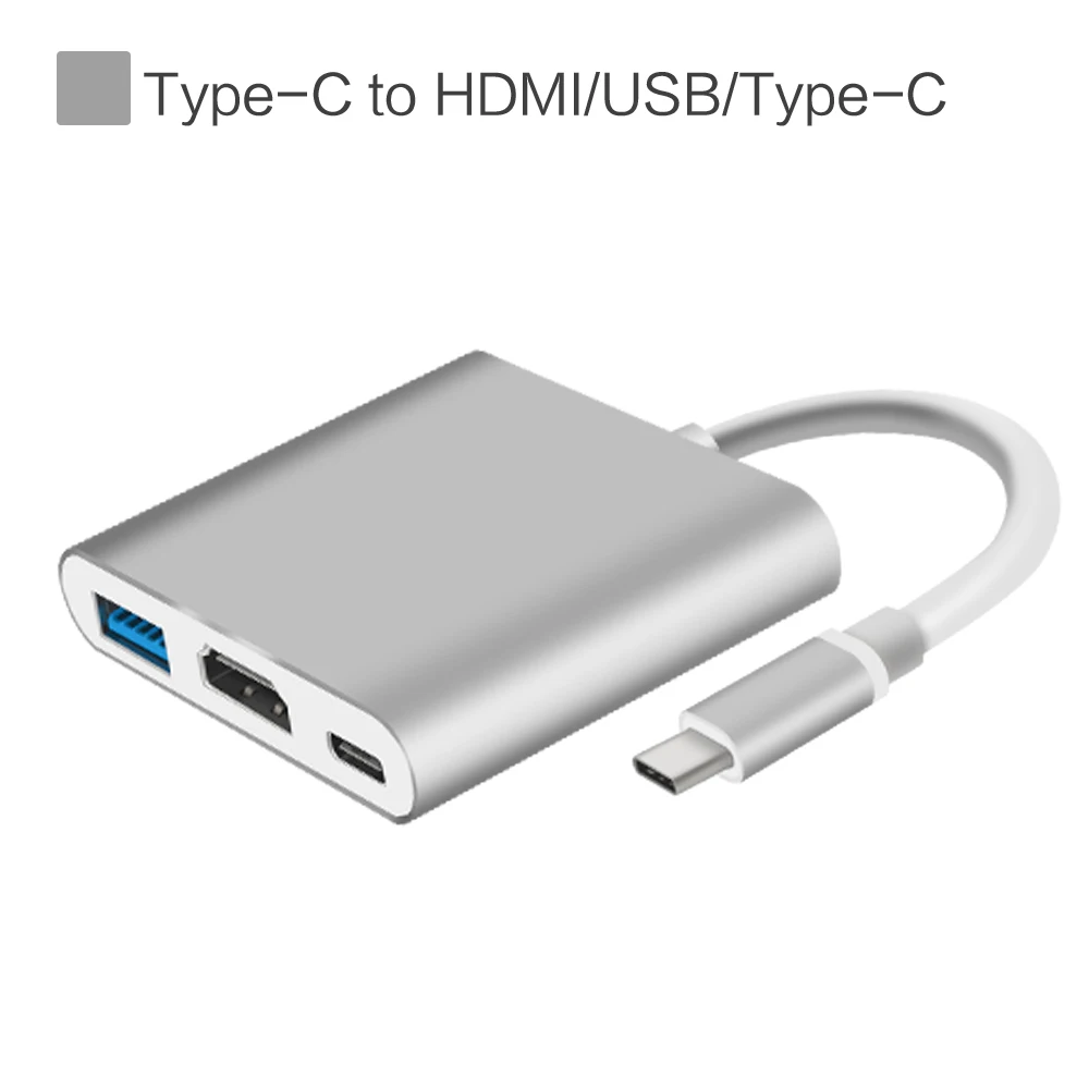 USB C HDMI type C HDMI концентратор mac 3,1 конвертер адаптер type c в hdmi USB 3,0 type-C Алюминиевый адаптер для Apple Macbook - Цвет: Silver 3 in 1