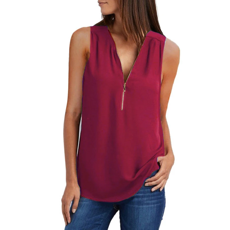 

Chiffon Blouse Women 2019 Sexy Sleeveless V Neck Summer Blouses Tops Casual Zipper Office Shirt Blusas Femininas Plus Size S-5XL