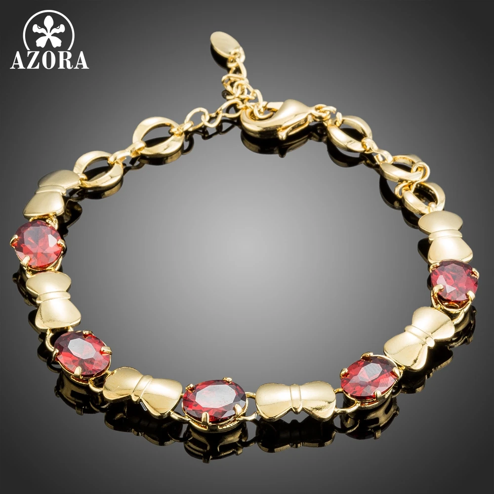 AZORA мода высокого качества Овальной Огранки Красный фианит вечерние форма банта браслеты для женщин роскошный браслет ювелирные изделия TS0182