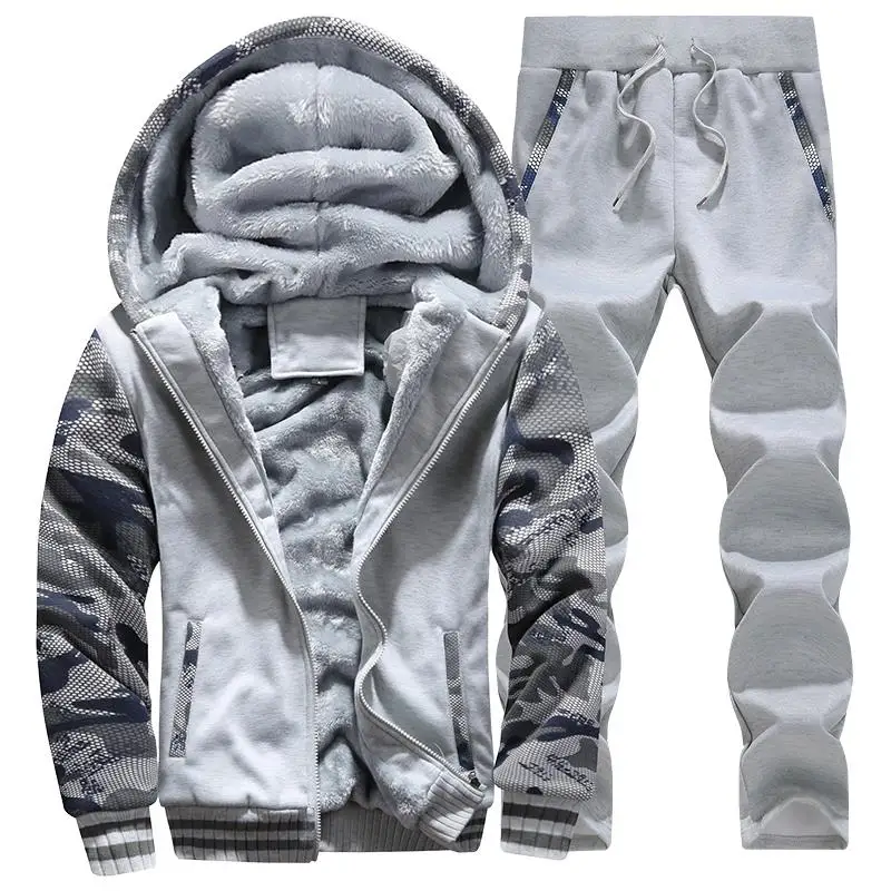 Riinr Men Tracksuit Set Winter Fleece Hood Jacket+Pants Sweatshirts 2 Piece Set Hoodies Sporting Suit Coat SportSet Sportswear Riinr Men Tracksuit Set Winter Fleece Hood Jacket+Pants Sweatshirts 2 Piece Set Hoodies Sporting Suit Coat SportSet Sportswear