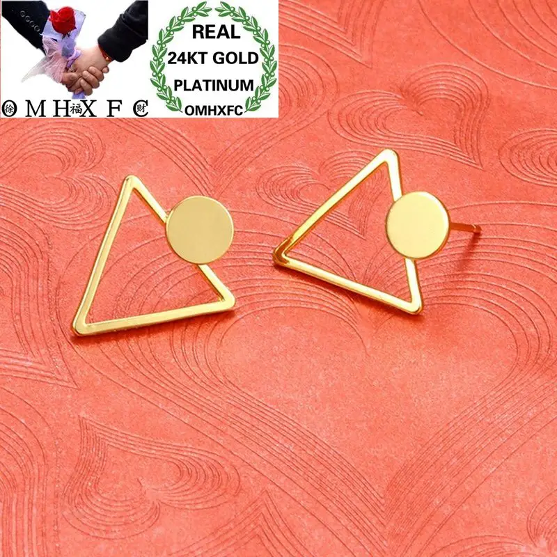 

OMHXFC Wholesale European Fashion Woman Party Birthday Wedding Mother Gift Round Hollow Triangle 24KT Gold Stud Earrings EH99