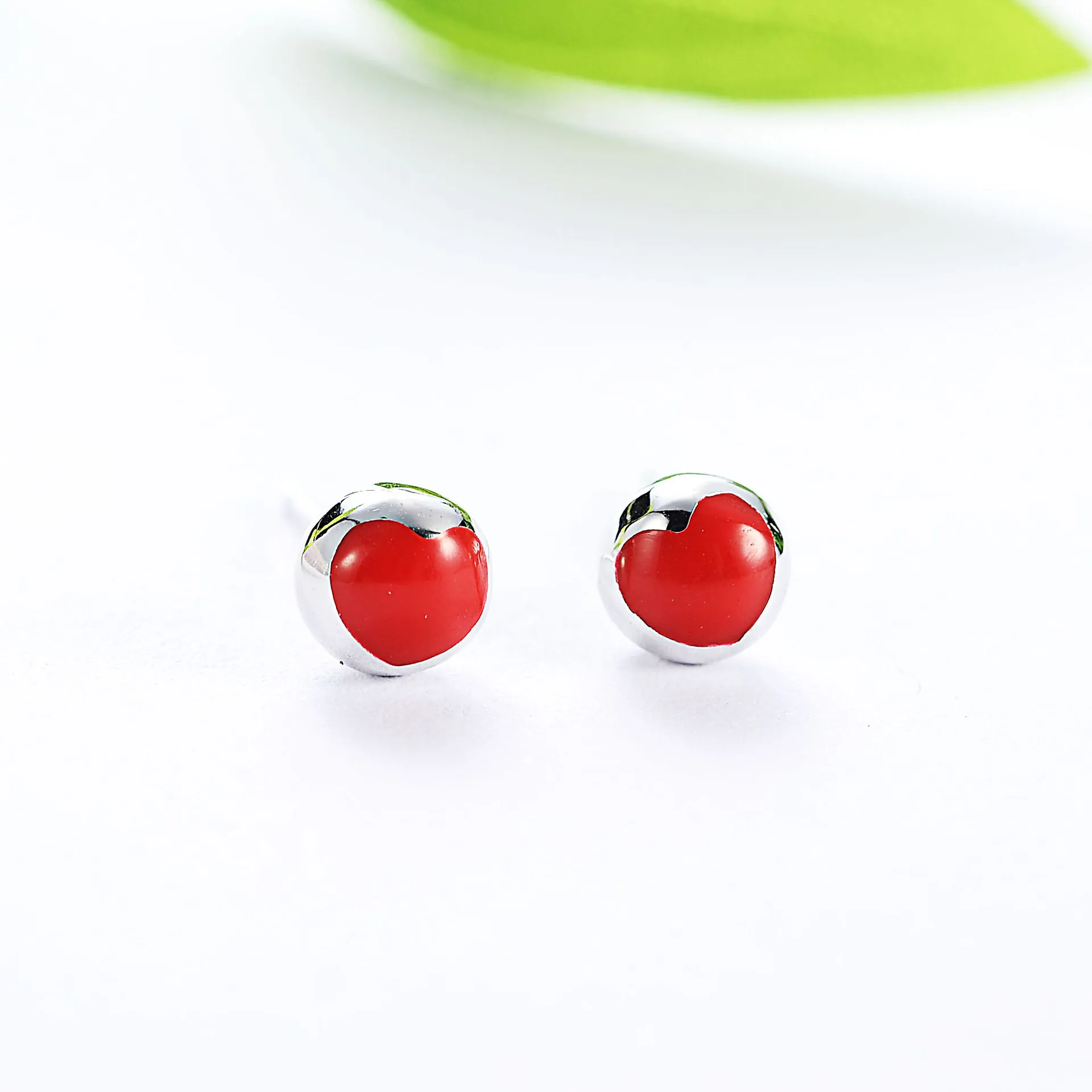 red heart oil-drop glaze earring 100% 925 Sterling silver Jewelry fashion Hypoallergenic Stud earrings for women girl gift