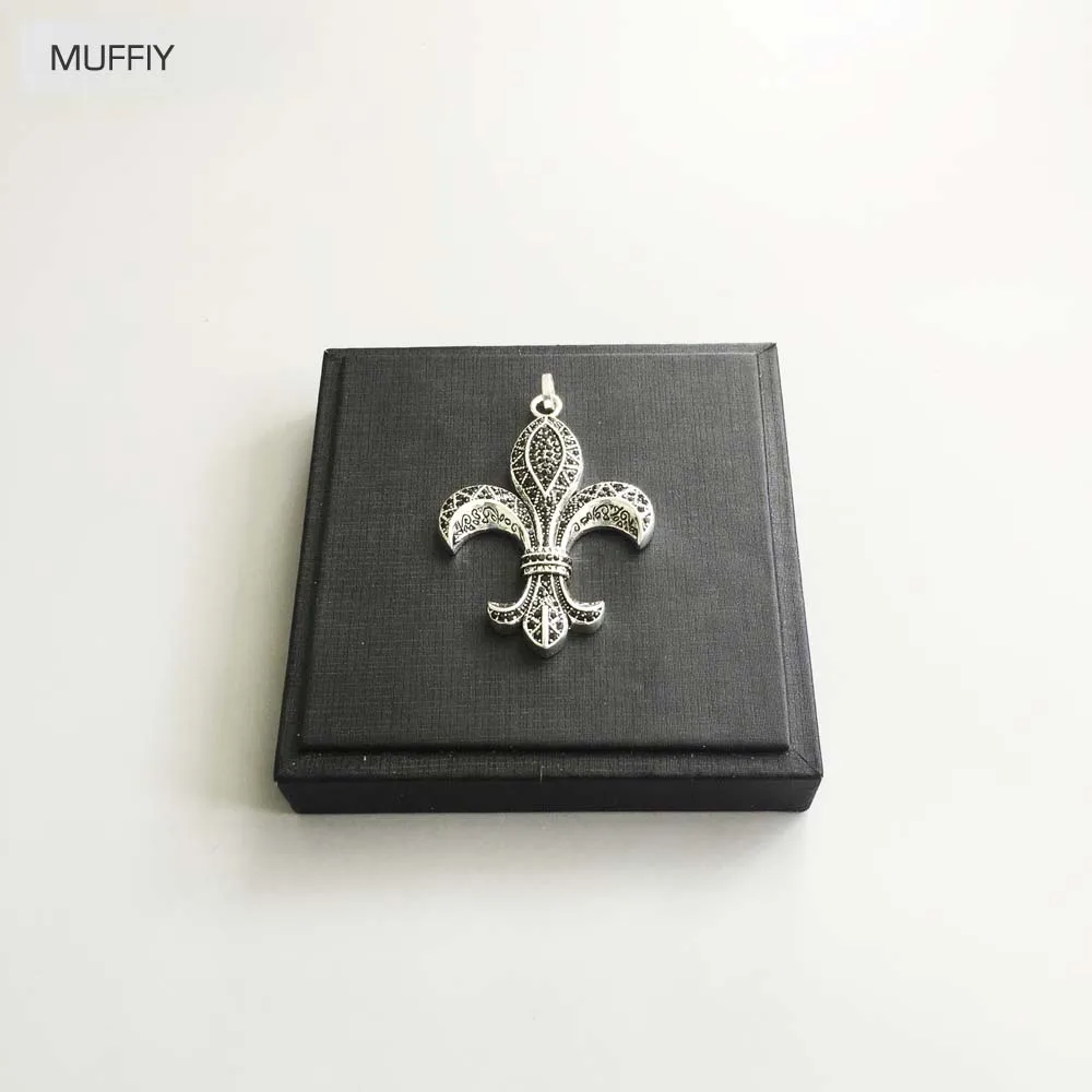 Pendant Fleur-de-lis Heart 925 Sterling Silver Black Zirconia Europe Styleing Rebel Street Fine Jewerly Accessories For Men pendant necklace,silver pendant