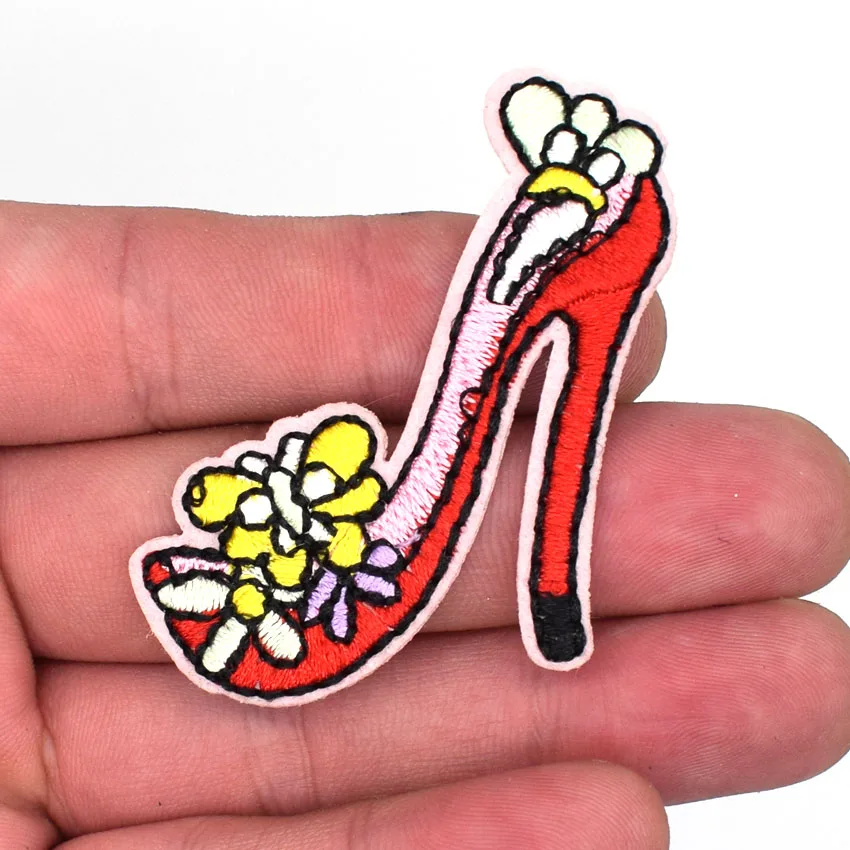 2Pcs High heeled Shoes Patch for Clothing Iron on Embroidered Sew