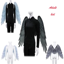 Alta qualidade de espuma do plutônio macio engelenvleugels unisex adulto crianças cosplay traje preto e branco asas anjo