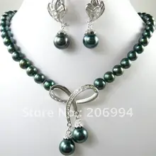 Красивый чёрный пресноводный жемчуг набор украшений к серьгам Самая низкая мода ювелирные изделия, подарок#75