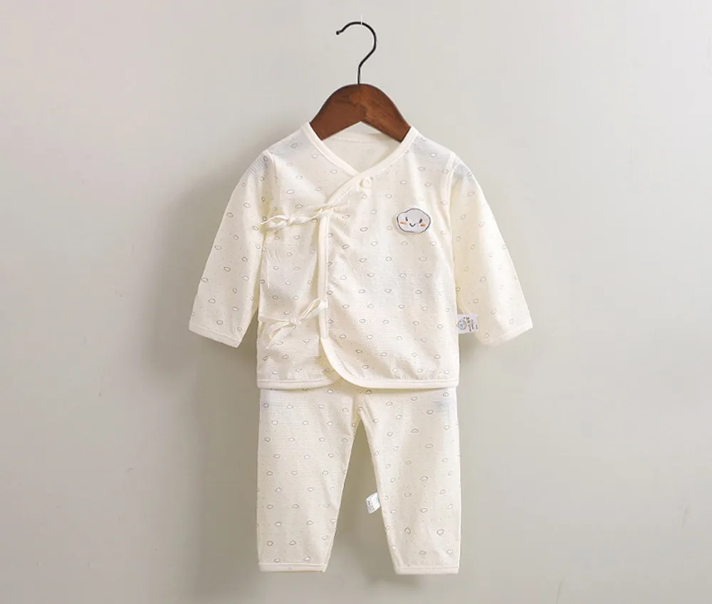 Комплект одежды унисекс для новорожденных девочек и мальчиков с поясом и круглым вырезом, бамбуковое волокно, летняя одежда с длинными рукавами для младенцев от 0 до 3 месяцев