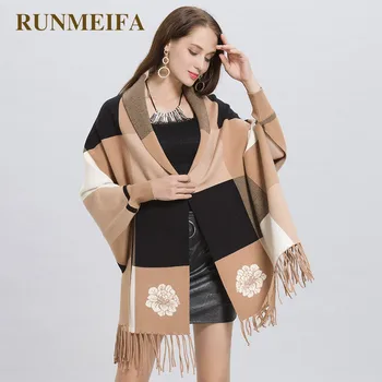 

RUNMEIFA Stylish Winter Women's Great Knitted Cardigan Scarf Faux Fur Cashmere Shawls Cape Coat Ponchos Femme Elegant Echarpe