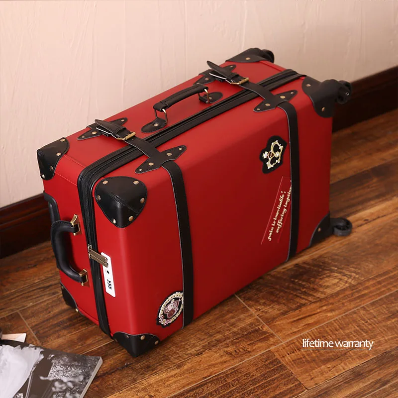 Ретро багаж Англия Спиннер Чемодан большой чемодан красный pu pp материал Высокое качество