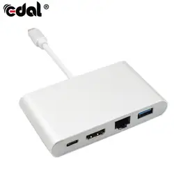 Эдал USB C к HDMI 4 К + Gigabit Ethernet (RJ45 Порты и разъёмы) + USB 3.0 USB 3.1 Тип C адаптер цифровой av-адаптер видео конвертер