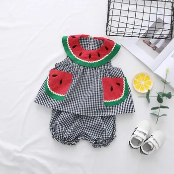 

watermelon baby clothes summer plaid set 2018 newborn baby girls clothes set 2pcs vest+shorts kids clothes roupas infantis menin