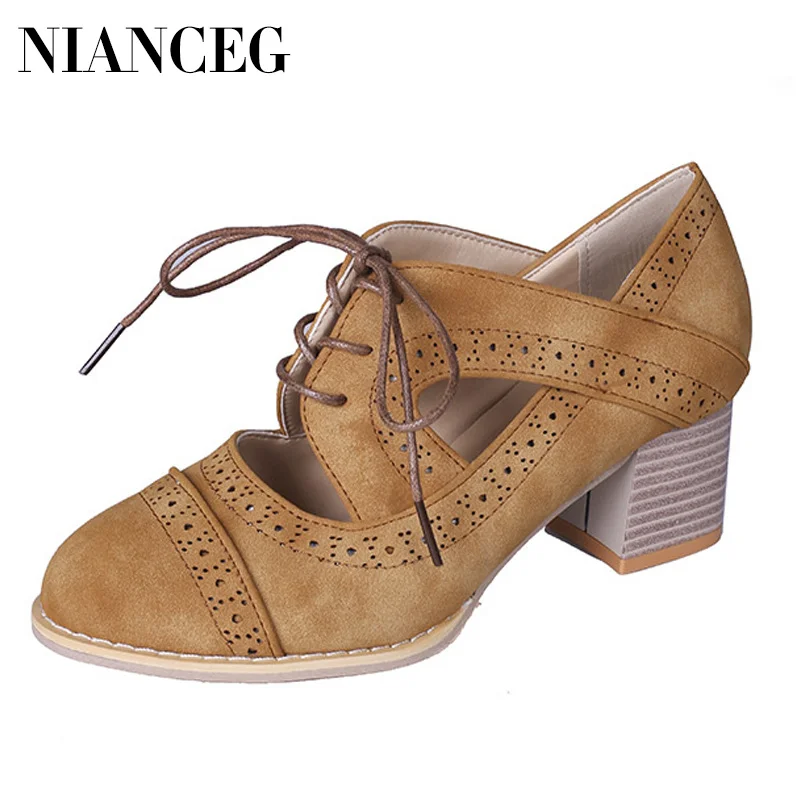 

Women Large size high heels 2019 new hot sale spring and summer new carved breathable retro thick with women's shoes