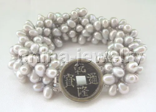 

FREE SHIPPING HOT sell new Style >>>> Beautiful 8" 6row 7-8mm gray baroque freshwater pearl bracelet