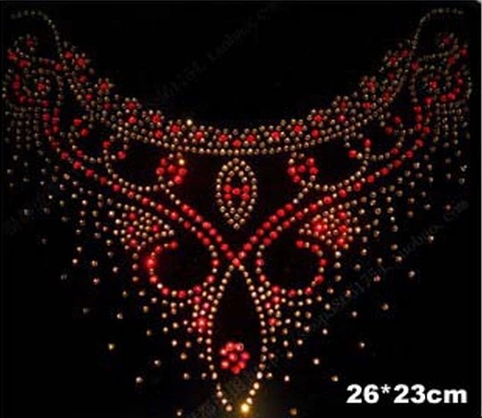 

2pc/lot Neckline red hot fix rhinestone transfer motif iron on crystal transfers design patches applique