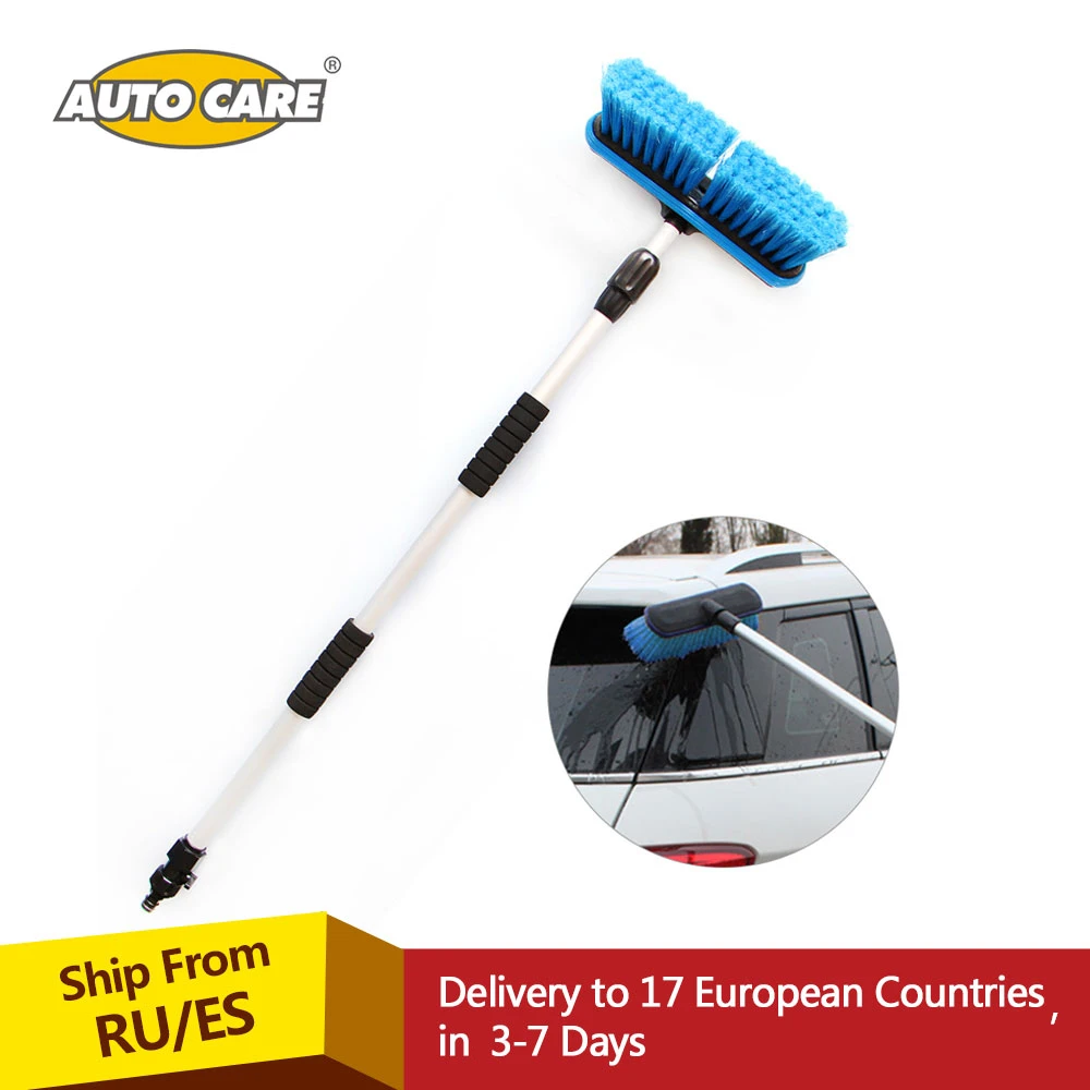 

AUTO CARE Telescopic Water Through Car Wash Brush aluminum handle extended to 165cm adjust switch 10 inch head for Car Truck