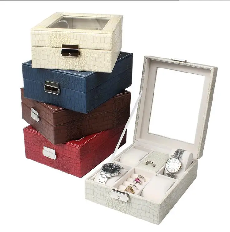 2018 Crocodile Cortex 4 Watch Box Jewelry Storage Box Wooden Locking