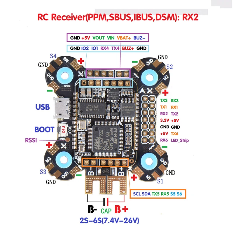 F722 F7 Betaflight игровые джойстики со встроенным серверный компьютером с экранным меню BMP280 барометр BEC 5V 2-6S с, алюминиевая крышка, 25В/1000 мкФ конденсатор с алюминиевой крышкой для дрона с дистанционным управлением