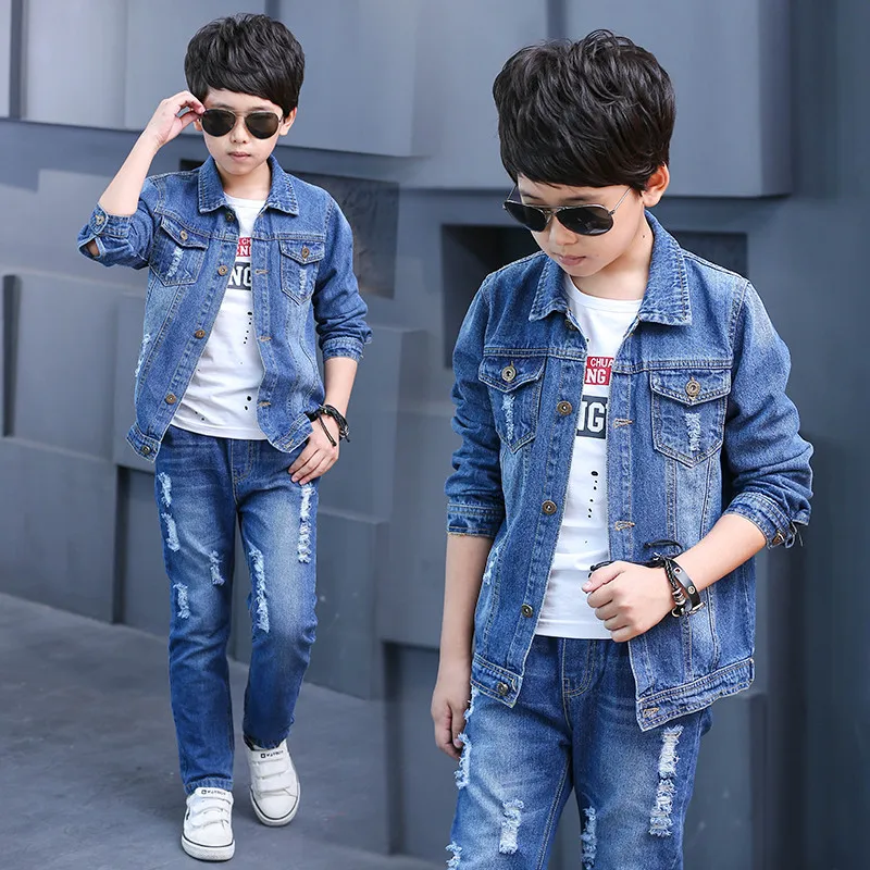 

New 2017 Retail Children Set UK Flag Print Fashion Suit Boys Jeans Sets Denim Jacket+Jeans Pants 2pcs Kid Spring Summer Clothing