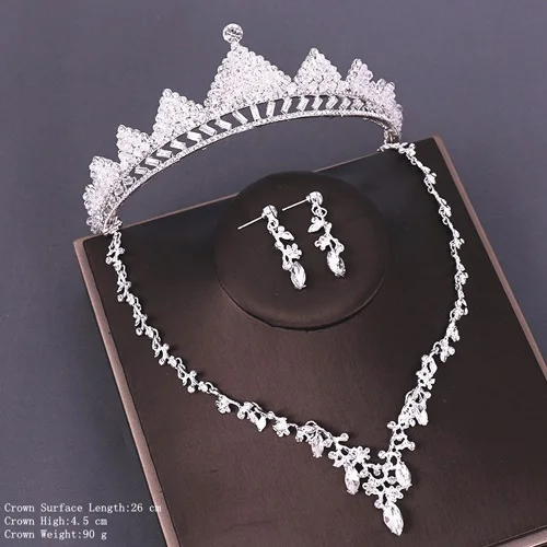 Bridal Jewelry Sets Wedding Crown Necklace With Earrings Bride Hair Ornaments Crystal Crown Necklace Women Accessories - Окраска металла: HG086  TL049