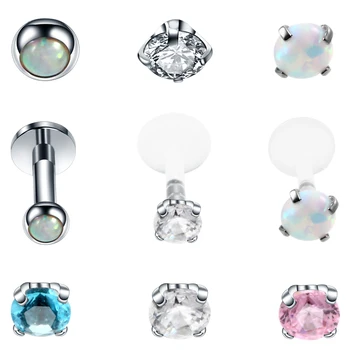

1PC Fashion Opal 316l Steel&PTFE Labret Lip Bar Rings Piercing 16g Crystal Round Zircon Ear Cartilage Tragus Sexy Girls Jewelry