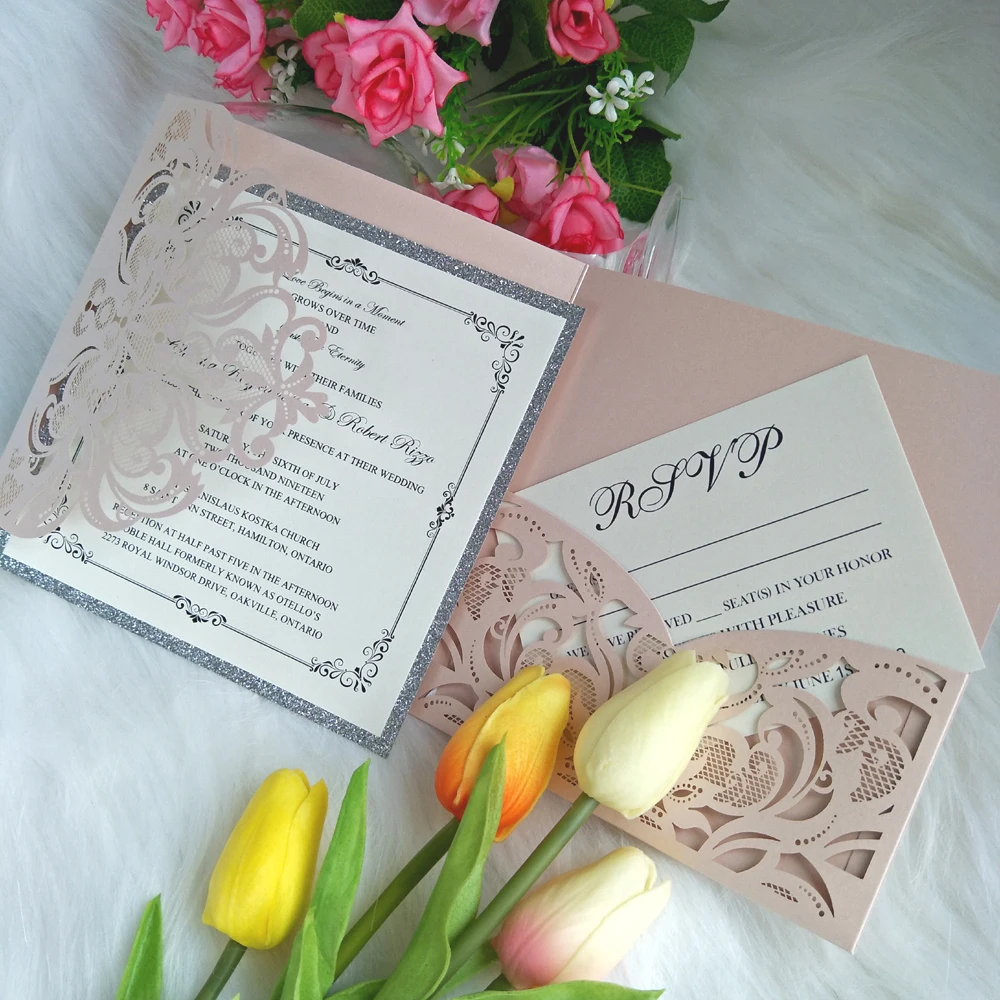20+ цветная Свадебная пригласительная карточка с открытка RSVP светло-розовая лазерная резка трехслойная универсальная пригласительная карточка Quinceanera