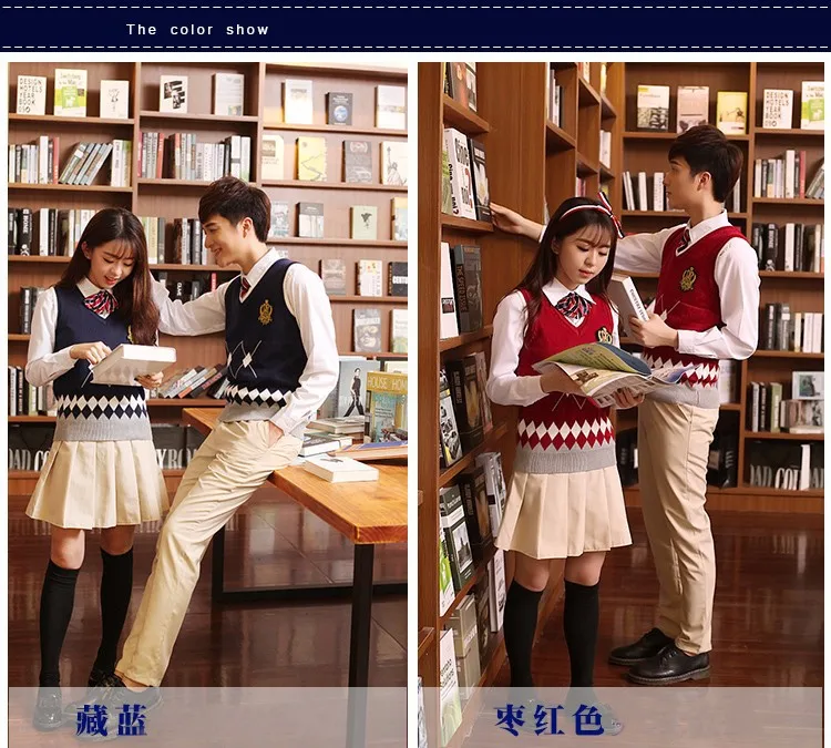 Британская японская школьная форма для девочек и мальчиков зимний старшеклассник жилет свитер рубашка юбка женский спортивный костюм 5 комплектов