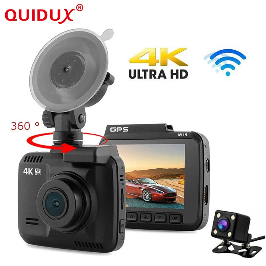 

QUIDUX WIFI Car DVR Camera 4K Super FHD 2160P Video Recorder GPS Logger Novatek 96660 Camcorder 1080P 2.4" dual lens Dashcam