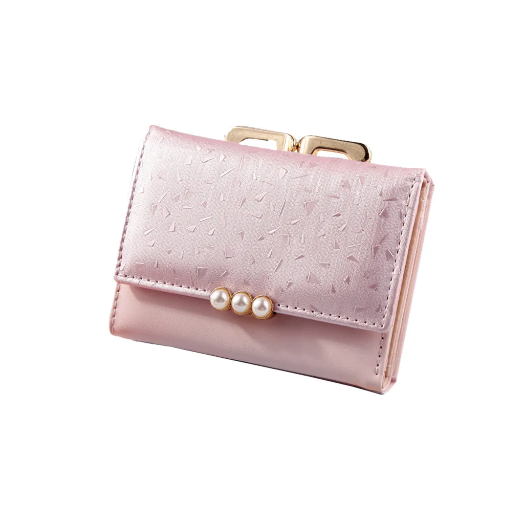Перламутровый элемент Trifold женские кошельки короткий мягкий кожаный Дамский кошелек с зажимом дизайнерский карман для монет держатель для карт женский кошелек - Цвет: Розовый
