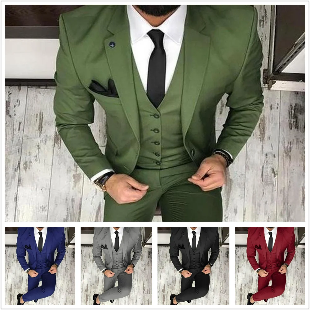 

Green Classic Fit Notch Lapel Groom Tuxedos Groomsman Suit Wedding Party Suit Blazers (Jacket+Vest+Pants)