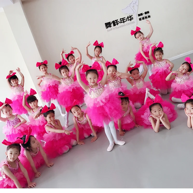 

New 2019 Girls Pink Sequins Jazz Hip Hop Stage Dance Clothing Vest Ball Gown Princess Dress For Girls Dancewear Costume Clothes