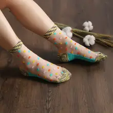 Летние новые женские модные тонкие секции Прохладный прозрачный цвет пряжи многоцветный точка стекловолокно женские носки тонкие