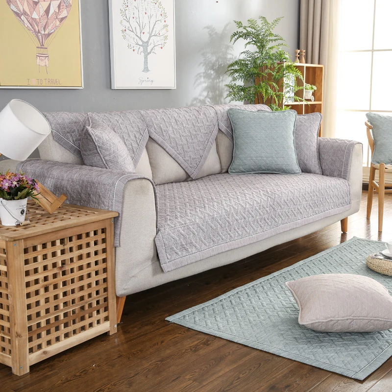 Однотонный серый чехол для дивана из хлопка и льна, ткань для дивана, полотенце, чехол для дивана, чехол для сидения для гостиной, угловой диван, полотенце