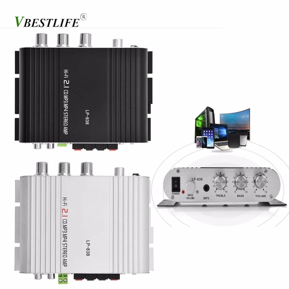 

VBESTLIFE LP-838 Power Car Amplifier 12V Smart Mini 2.1CH Hi-Fi Stereo Audio Amplifier for Home Car Radio Auto MP3 MP4 Boat Moto