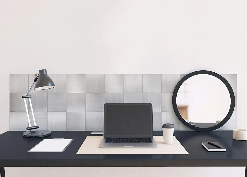 1" x 12" квадратный 3D самоклеящаяся металлическая мозаика плитка для Кухня для плиты, ванной комнаты стен Водонепроницаемый украшения дома Стикеры
