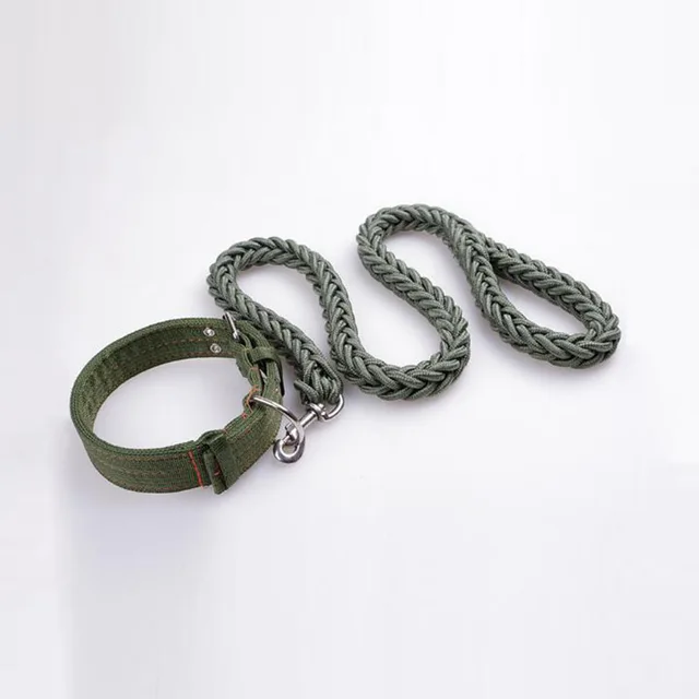 Large Dog Leash Collar Set Army Green Nylon Leash 8 Strands Plaited