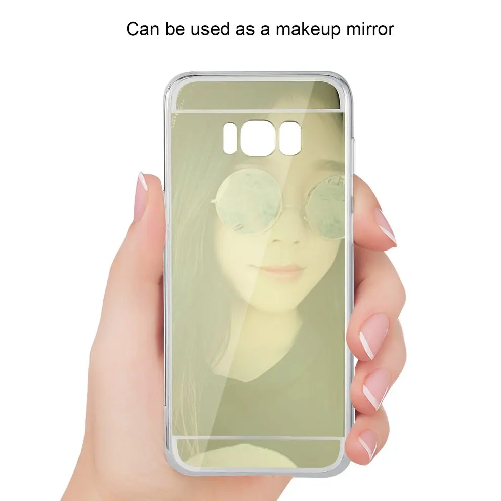 

Protective Case Luxury Soft Silicone TPU Cover Gold Color Back MakeUp Mirror Phone Case Shockproof for Samsung S8 Plus