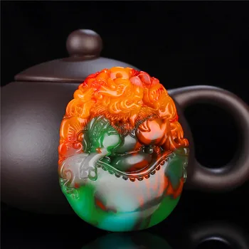 

Xinjiang Hetian Jade Gold Silk Colorful Jade Kirin Necklace Pendant [Distribution Rope]