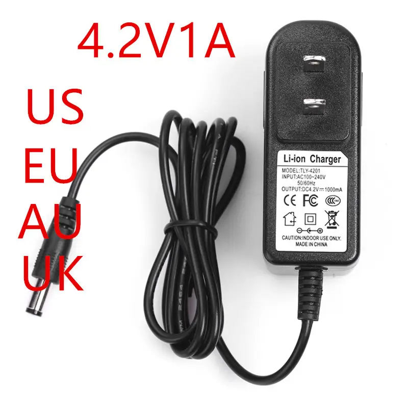 

100PCS NEW 4.2V 1A Power adapter 100-240VAC 4.2V1000mA adapter DC head is 5.5 * 2.1mm EU/US plug