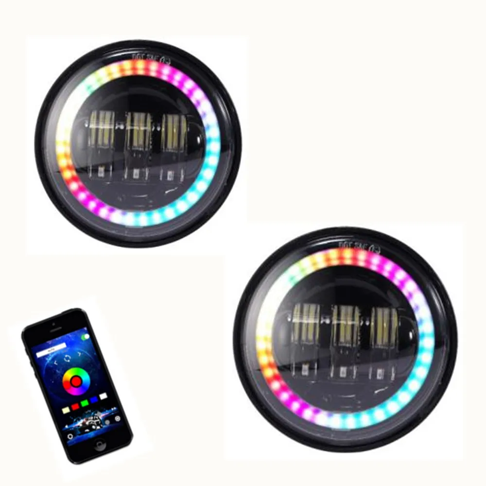 Marloo RGB 7 дюймов светодиодный головной светильник приложение для телефона управление Bluetooth Halo Ring 4,5 дюймов светодиодный противотуманный светильник, набор аксессуаров для мотоциклов