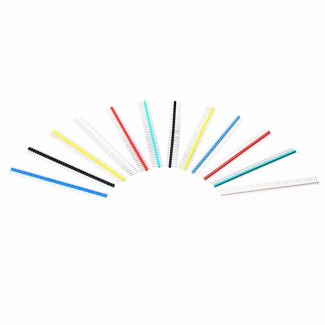 12pcs 40Pin Male Single Row Breakable Pin Header Strip 2.54mm Pitch Needle Connector Blue Red White Green Yellow Black 6 Colors